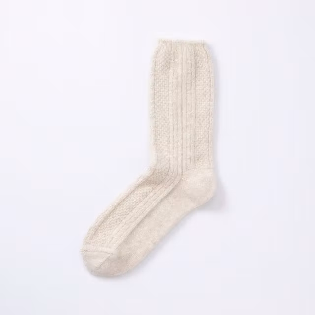 ウールフォックスの模様編みくつした 白