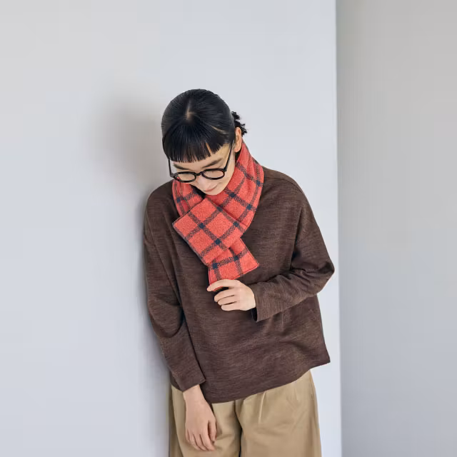 布ぬの中綿マフラー ネップ糸綾織